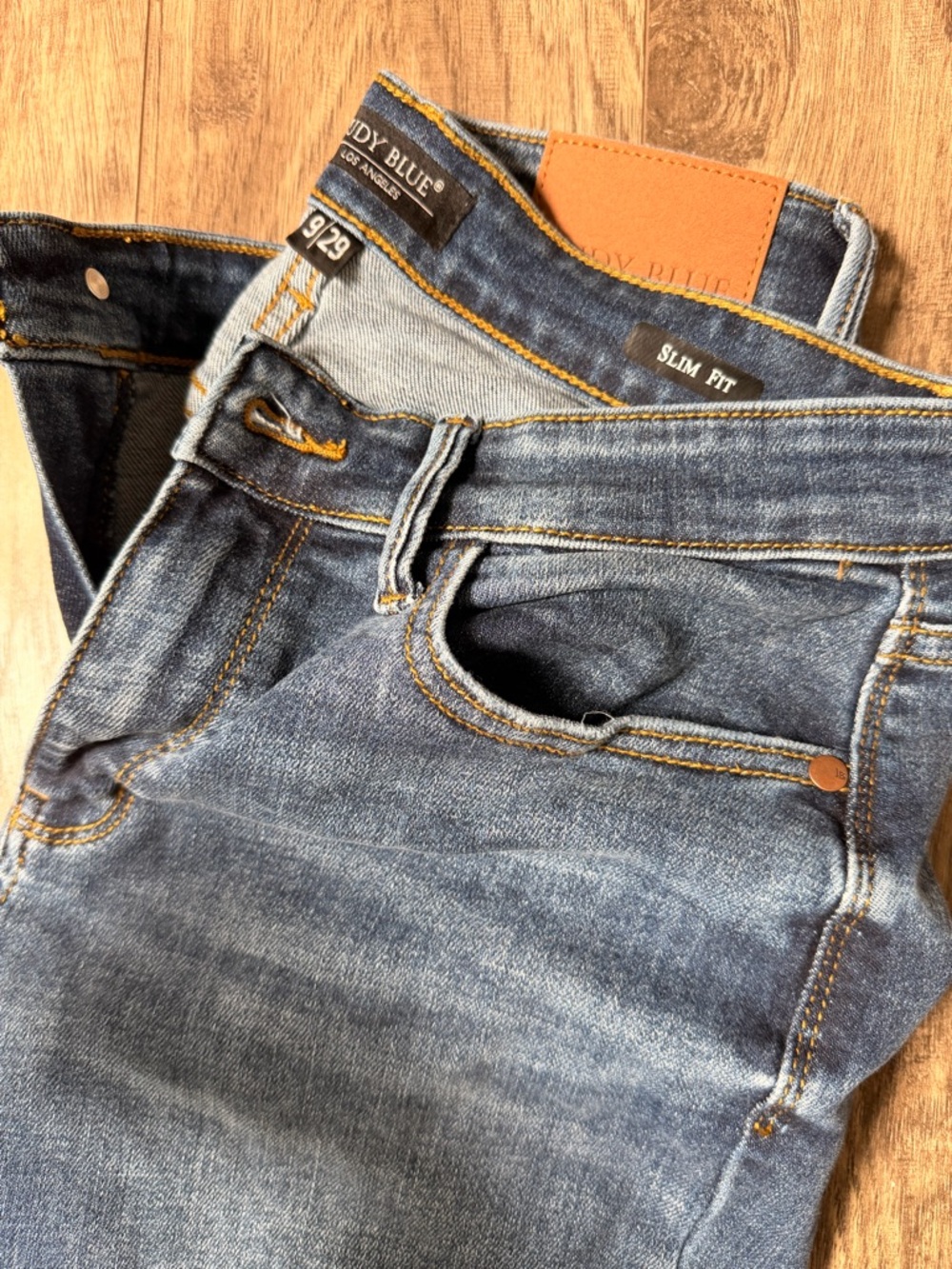 Judy Blue Women's Straight Leg Jeans - Medium Blue with Gold Stitching